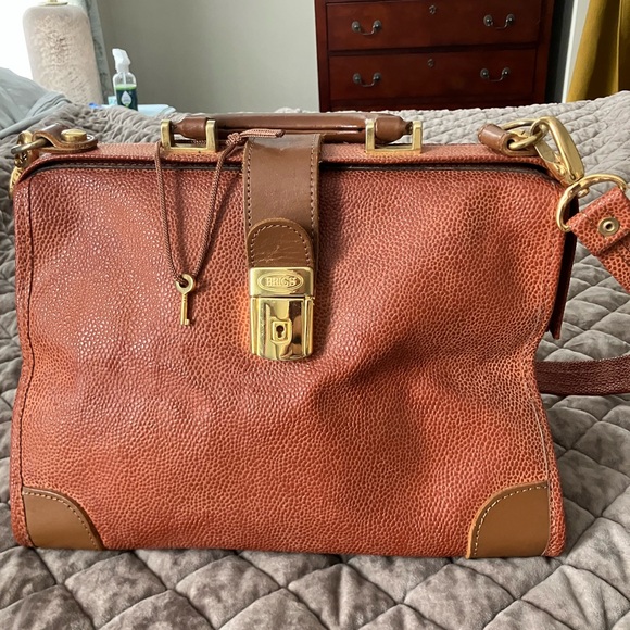 Vintage Bric’s Milano Italian Leather Doctor Bag Crossbody Satchel Lock and Key - Picture 4 of 7